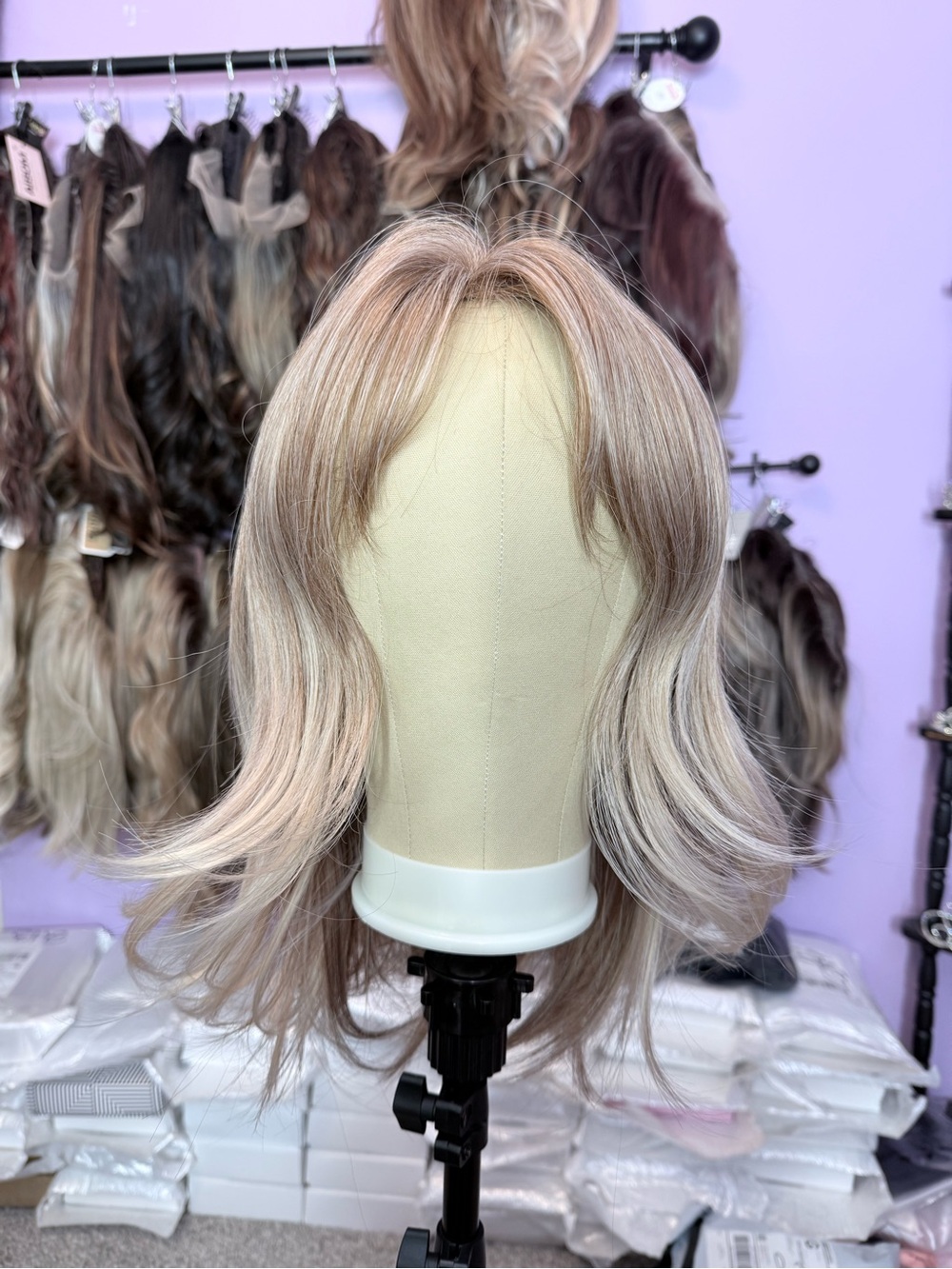 Layered Blonde Wig with Curtain Bangs - Women Hair